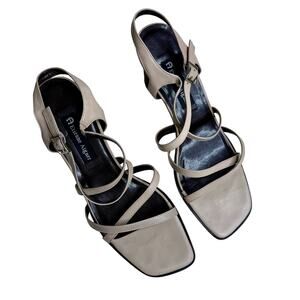 ETIENNE AIGNER Leather Strappy Square Toe Block Heel Sandal Beige Women's 10